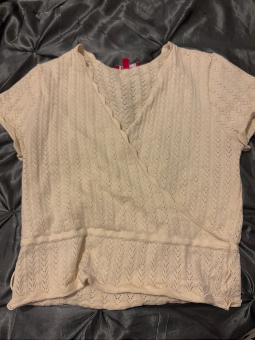 Guess Cream Short Sleeve Knit Wrap-Style Top